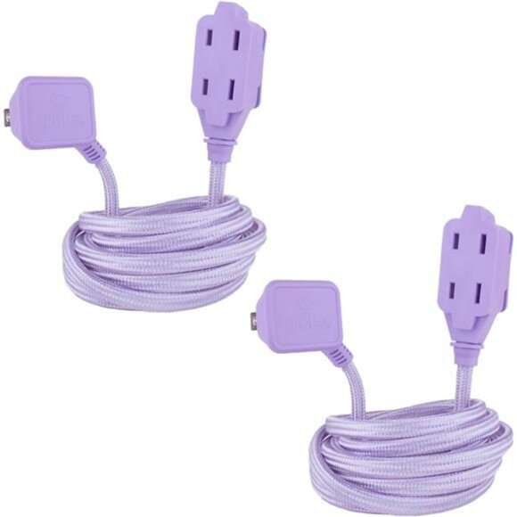 Fabric extension cord 9ft metallic purple with 3 outlets indoor right angle plug - Picture 2 of 7